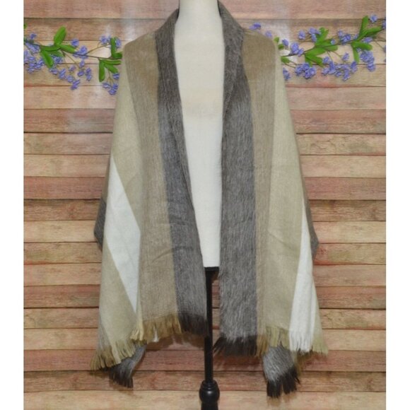 Women's Striped Alpaca Wool Scarf Shawl Size 72 X 24" Neutral Colors So Soft - Picture 1 of 7